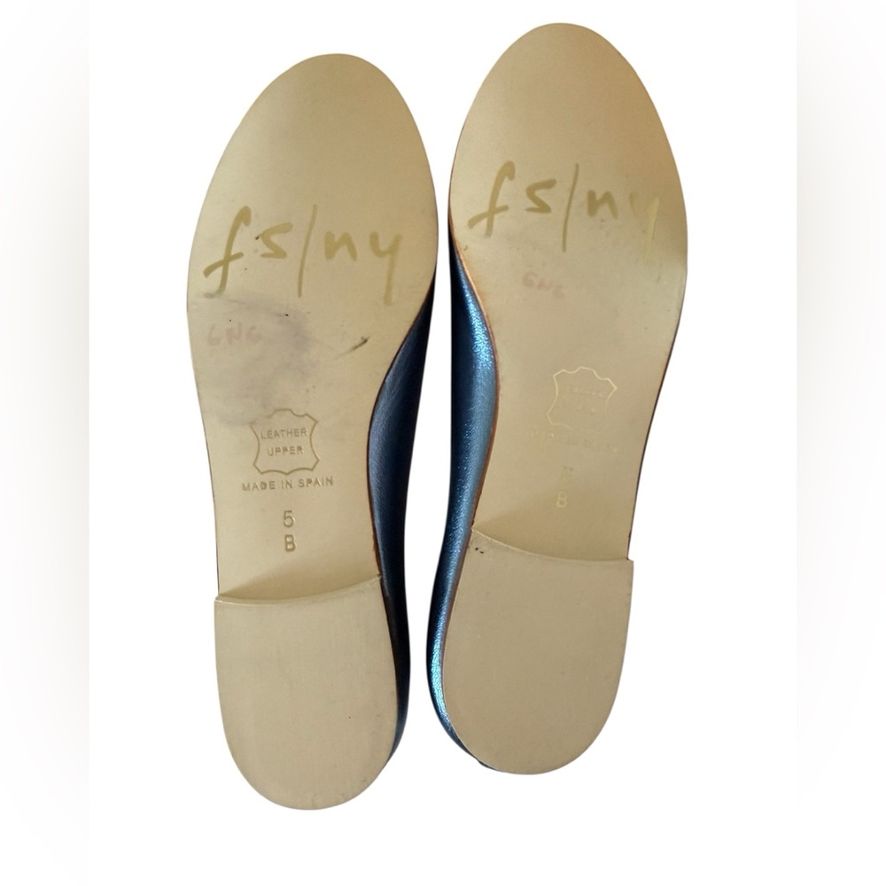 French Sole FS/NY Jigsaw Metallic Blue Leather Scalloped Ballet Flats - Picture 10 of 11